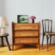 Vintage 1950 wood and rattan chest of drawers
