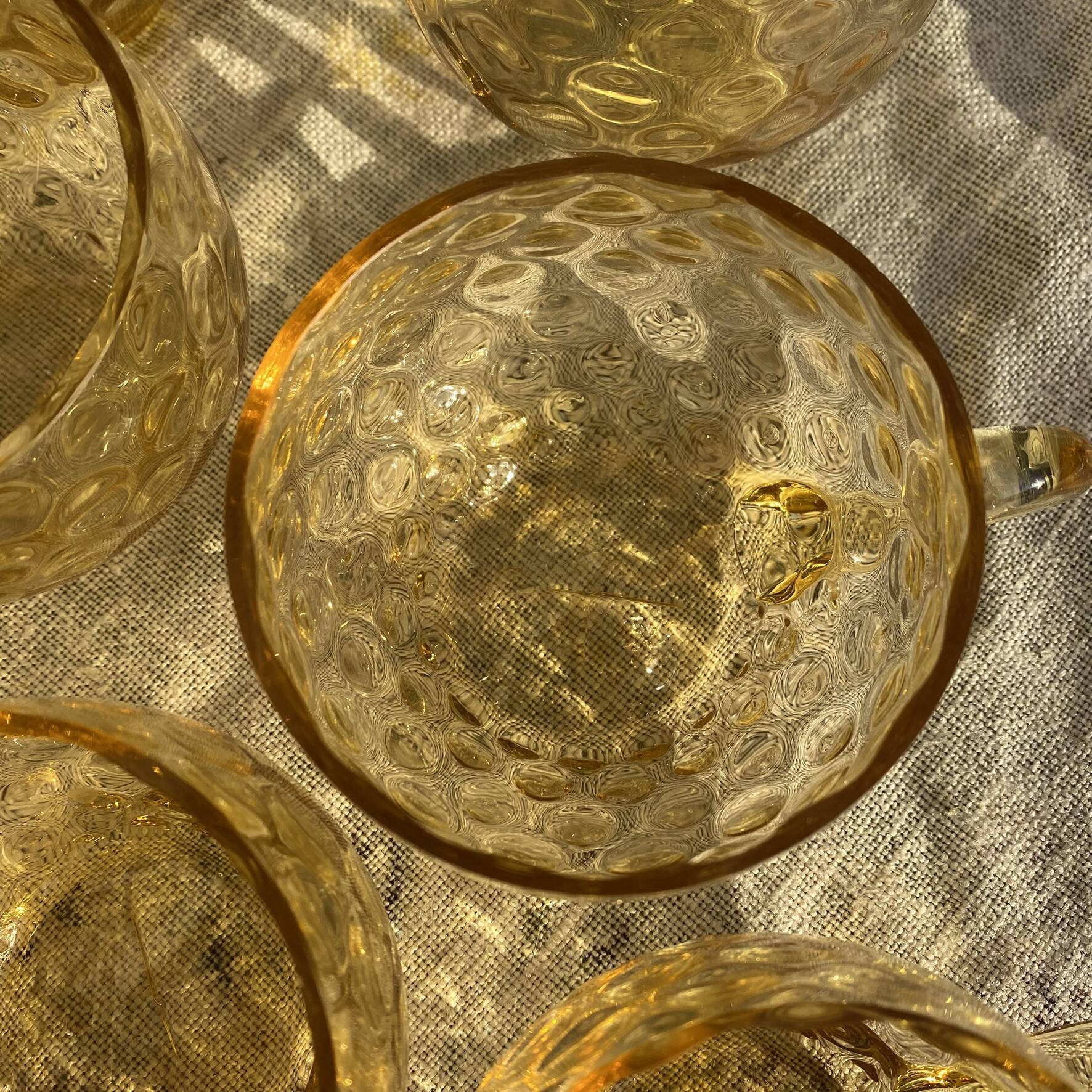 Vintage punch service in amber glass, Empoli style, 1960s-70s.