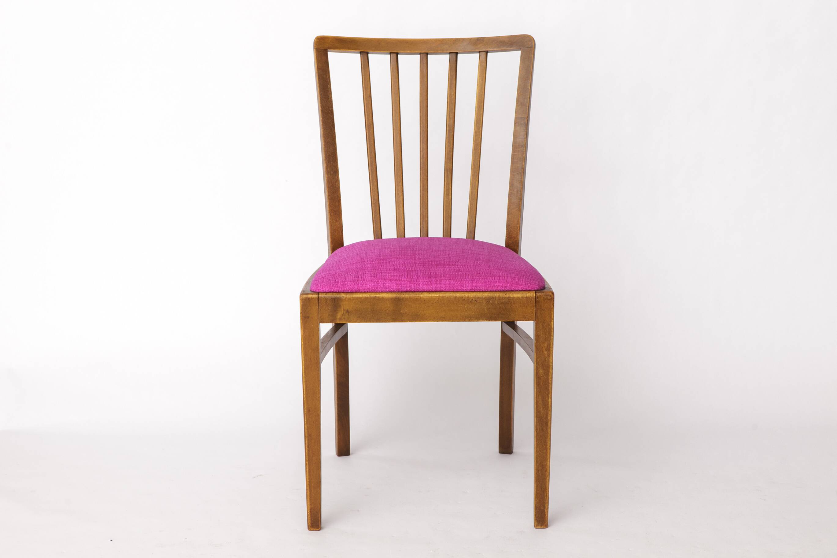 Vintage German Chair – 1950s Beech Wood – Magenta Upholstery – Mid-Century