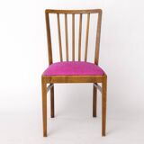 Vintage German Chair – 1950s Beech Wood – Magenta Upholstery – Mid-Century