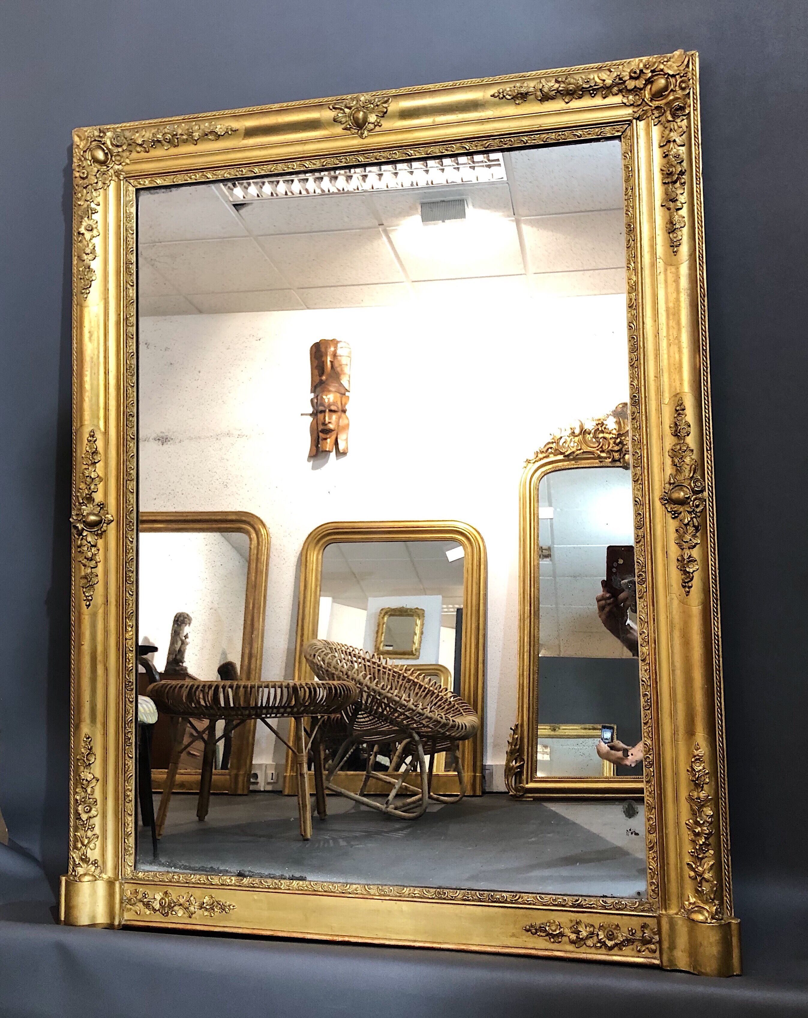 Mirror 125x97 cm beginning XIX gold leaf gilding