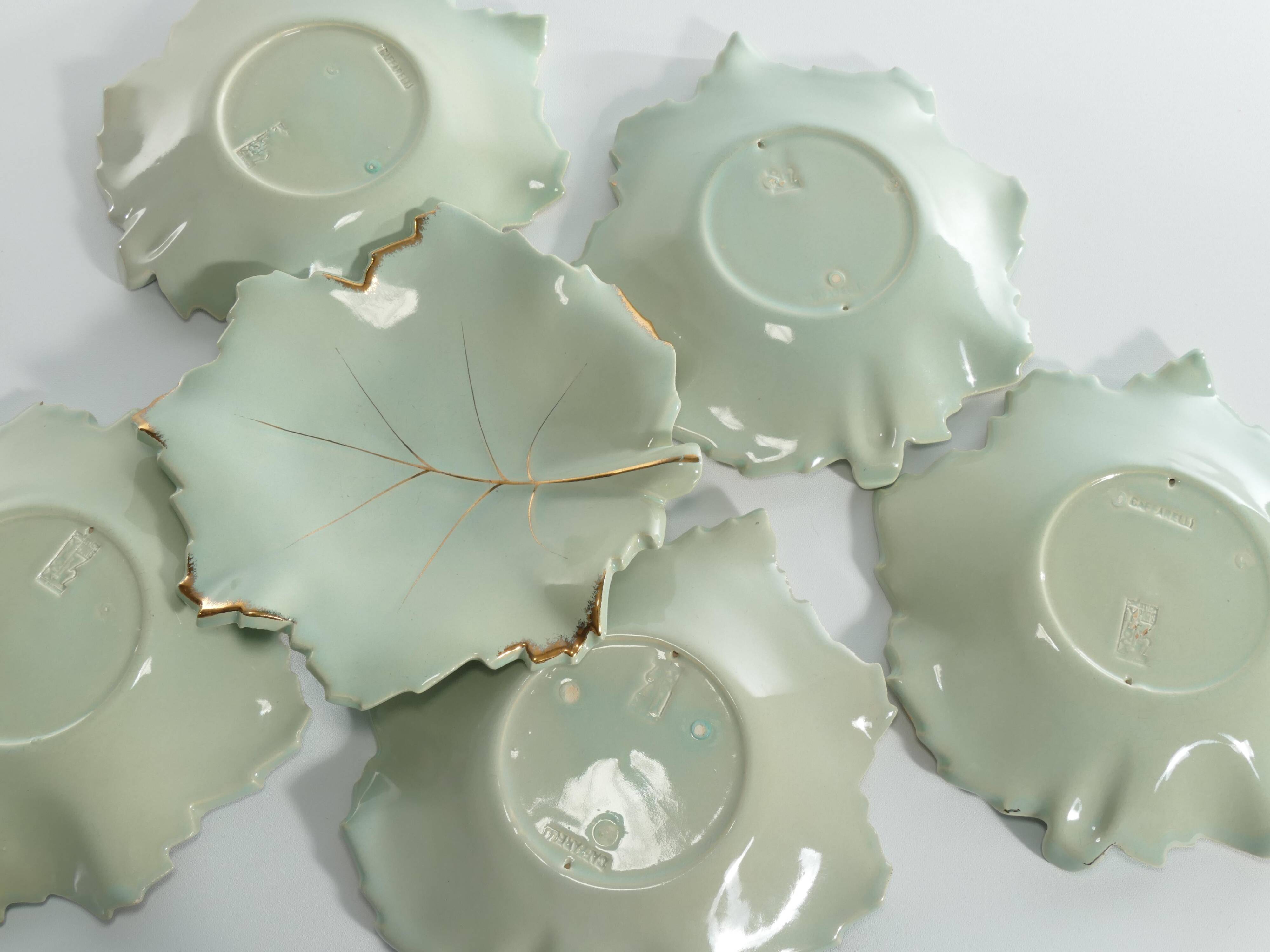 Art Deco Pistachio and Gold Leaf Plates Viloca Paris Caffarelli
