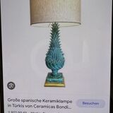 1.05 m pineapple lamp in turquoise ceramic on a gilded wooden base from the 1950s