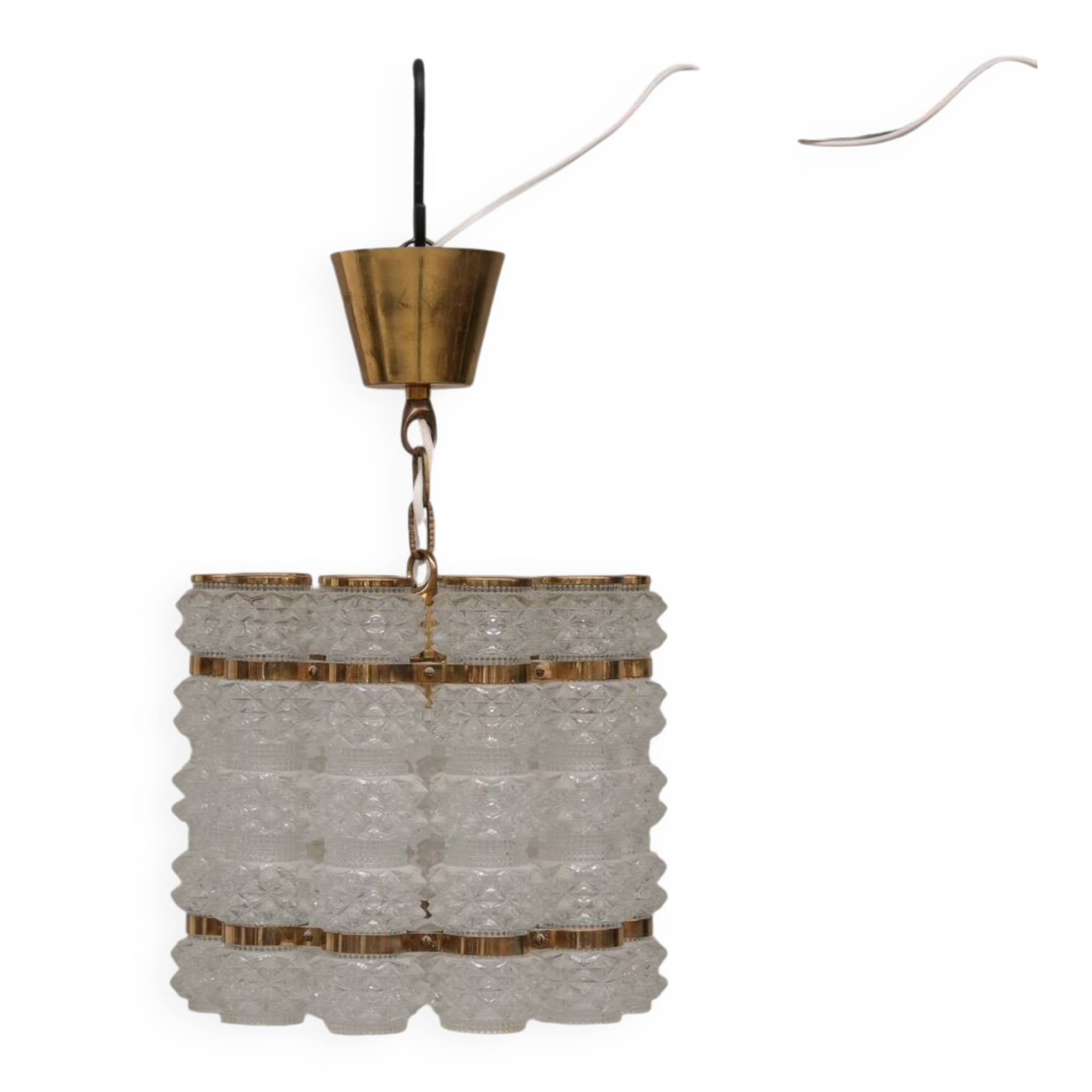 Swedish Mid-Century Brass and Glass Chandelier by Orrefors for Tyringe