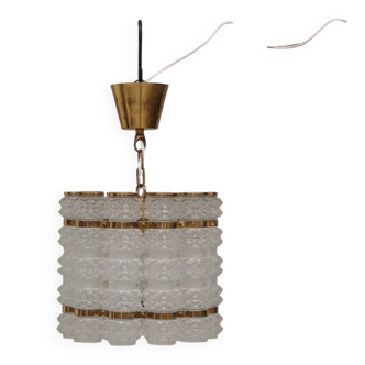 Swedish Mid-Century Brass and Glass Chandelier by Orrefors for Tyringe