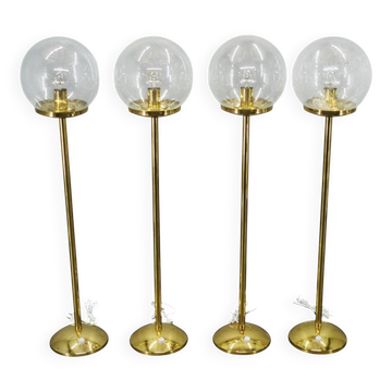 Ensemble de 4 lampes de sol en laiton et verre à bulles de l'ère spatiale, Kamenický Šenov années 1970