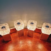 Pair of brushed aluminum and crystal wall lights, 1970s