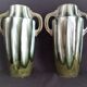 Pair of Art Deco vases in glazed earthenware with white drips on a green background