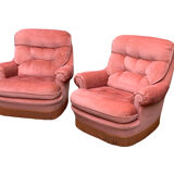 Pair of pink velvet toad armchairs, 1970s
