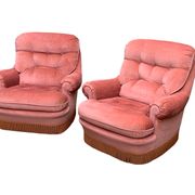 Pair of pink tufted velvet frog chairs 1970