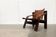 Brutalist Mid-Century Safari Armchair in Wood and Leather, 1960s