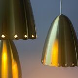 Golden bell mid-century brass pendant lamp set denmark 1960's