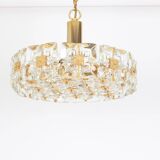 Golden brass and crystal chandelier, Sciolari design by Palwa, Germany, 1970s.