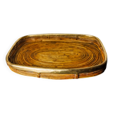 Rattan and brass tray, Italy, 1970