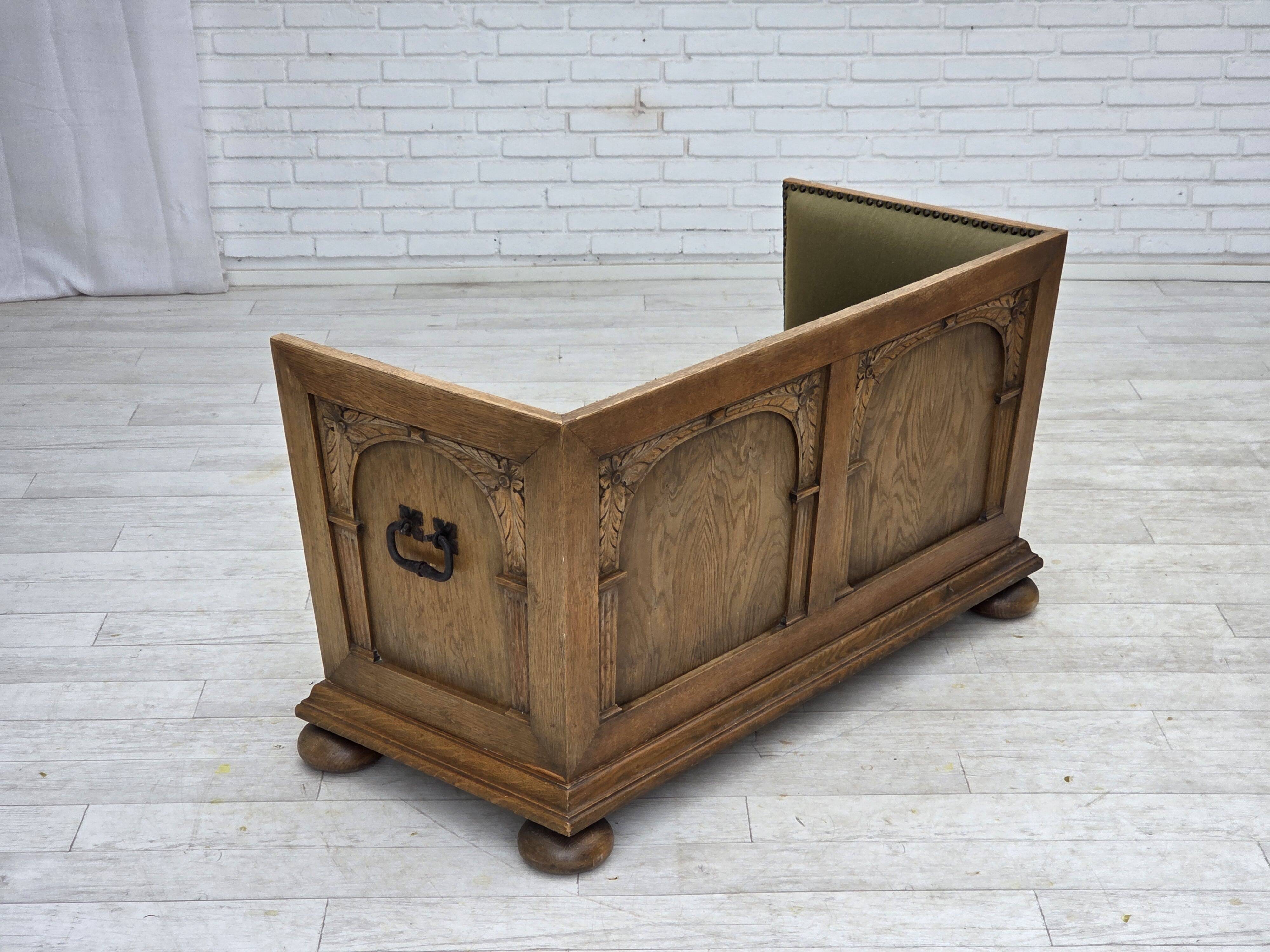 1950s, Danish 2-seater sofa, green furniture wool, oak wood.