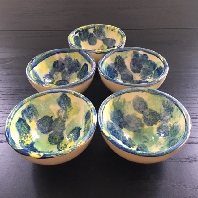 Set of 5 hand-painted cups