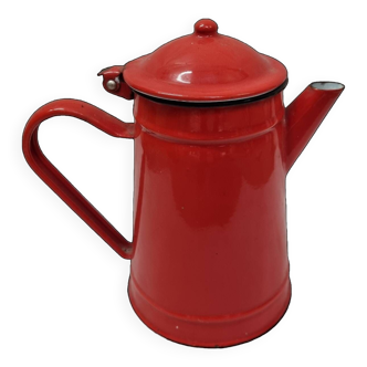 Vintage red enameled iron coffee maker
