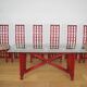 Red bamboo table by Arturo Pozzoli, 1980s, set of 7
