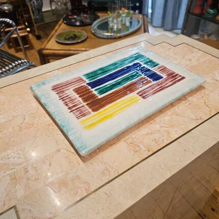 Vintage rectangular ceramic geometric aperitif plate - 1950s