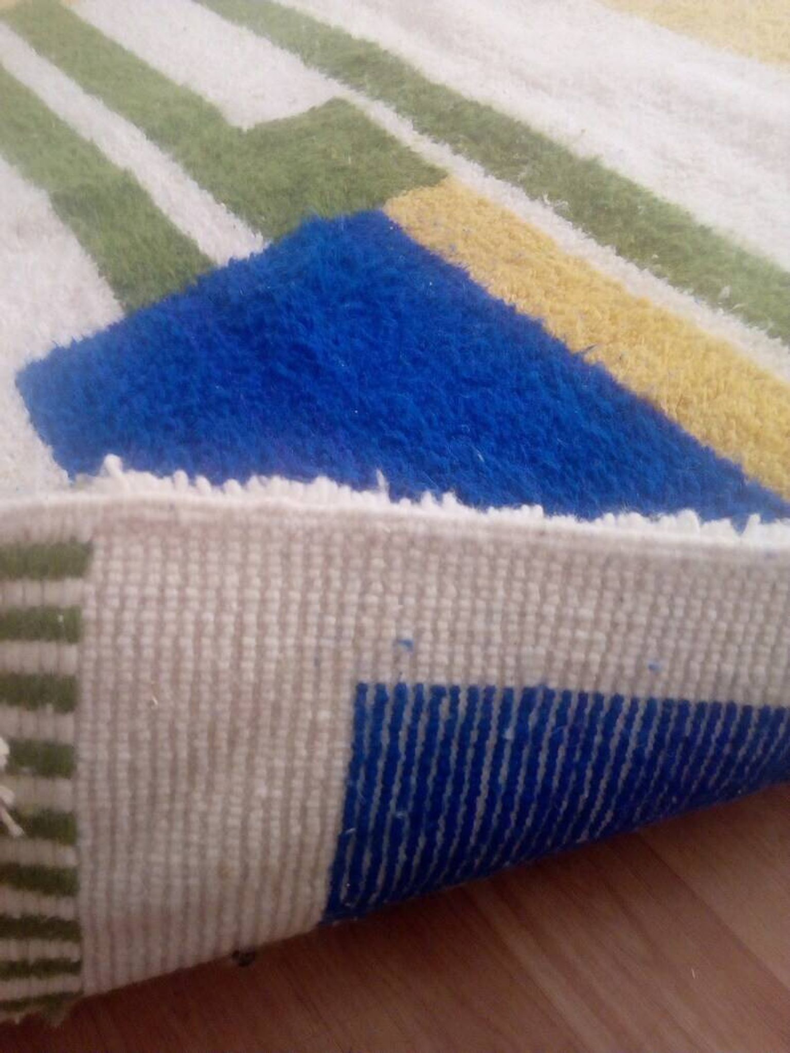 Tapis berbère tissé - motif bleu et jaune - tapis marocain fait main - 300x210 cm