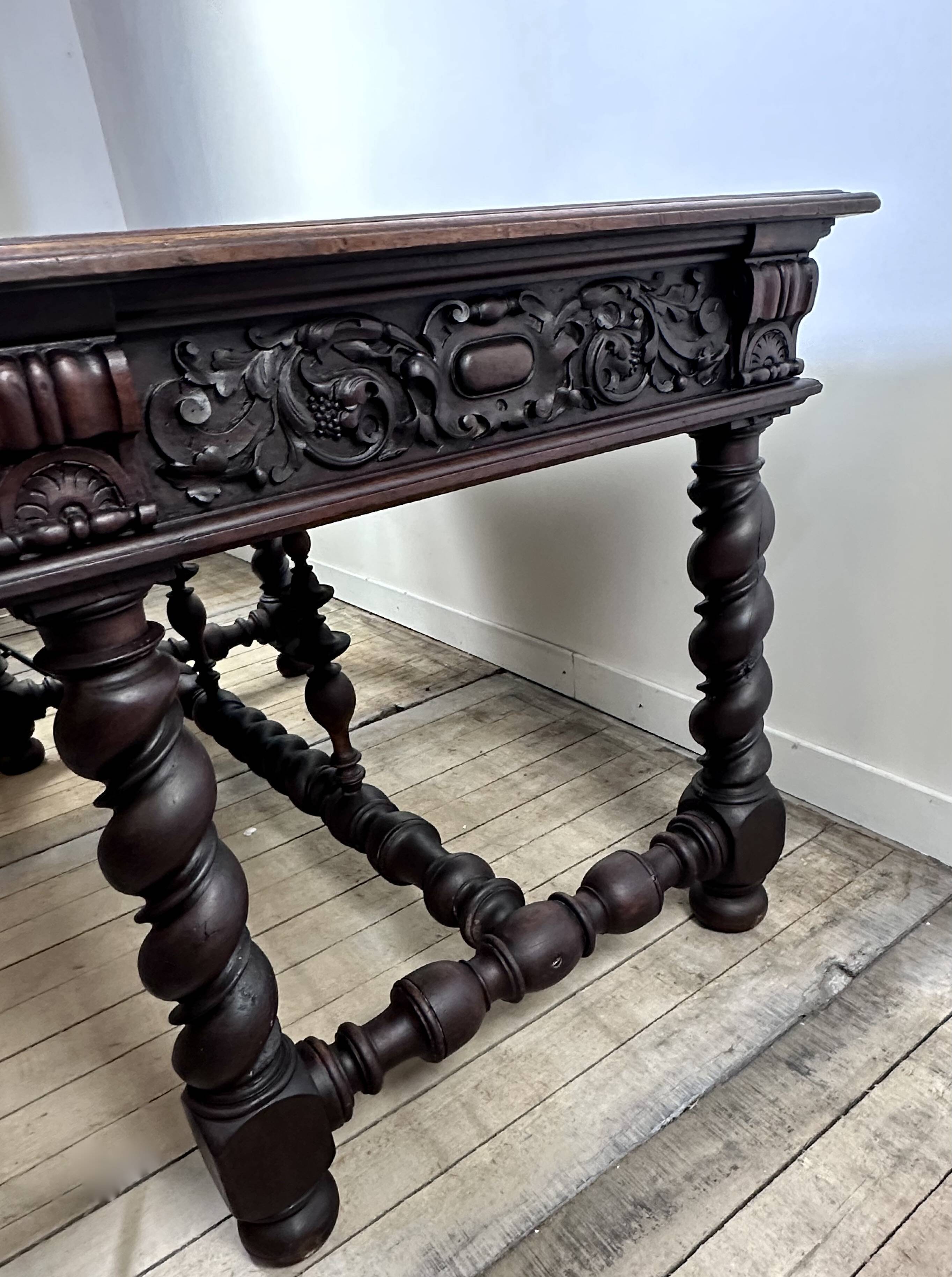 Louis XIII style oak desk stamped Mombro Ainé 19th century