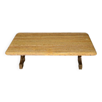 Brass and travertine coffee table, Art Deco period, 1930