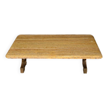 Brass and travertine coffee table, Art Deco period, 1930