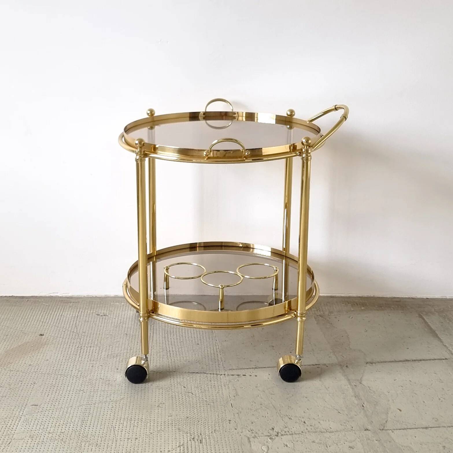 Desserte de bar ronde dorée années 80