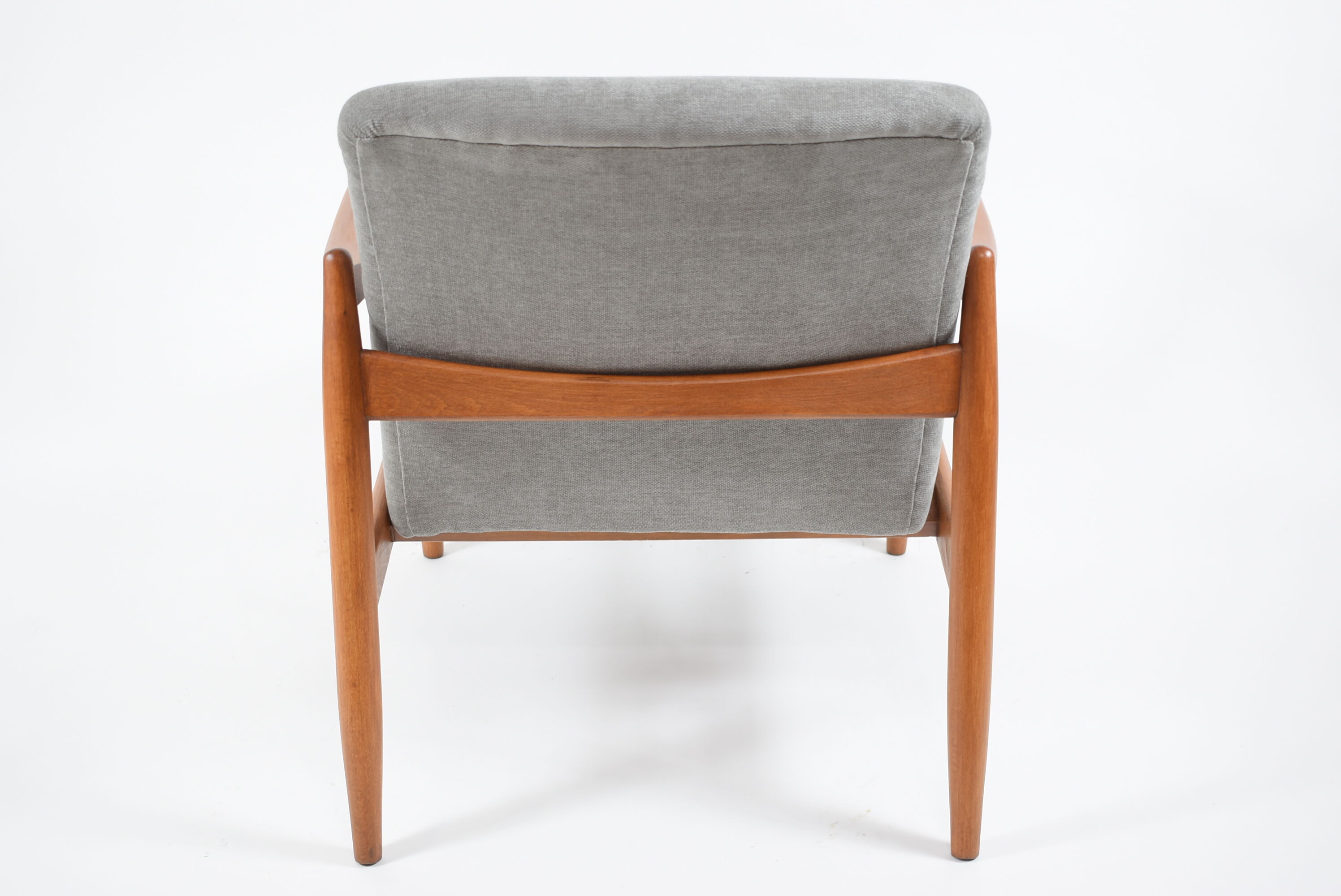 Original restored vintage armchair, designer E. Homma, grey fabric