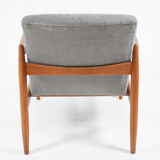 Original restored vintage armchair, designer E. Homma, grey fabric