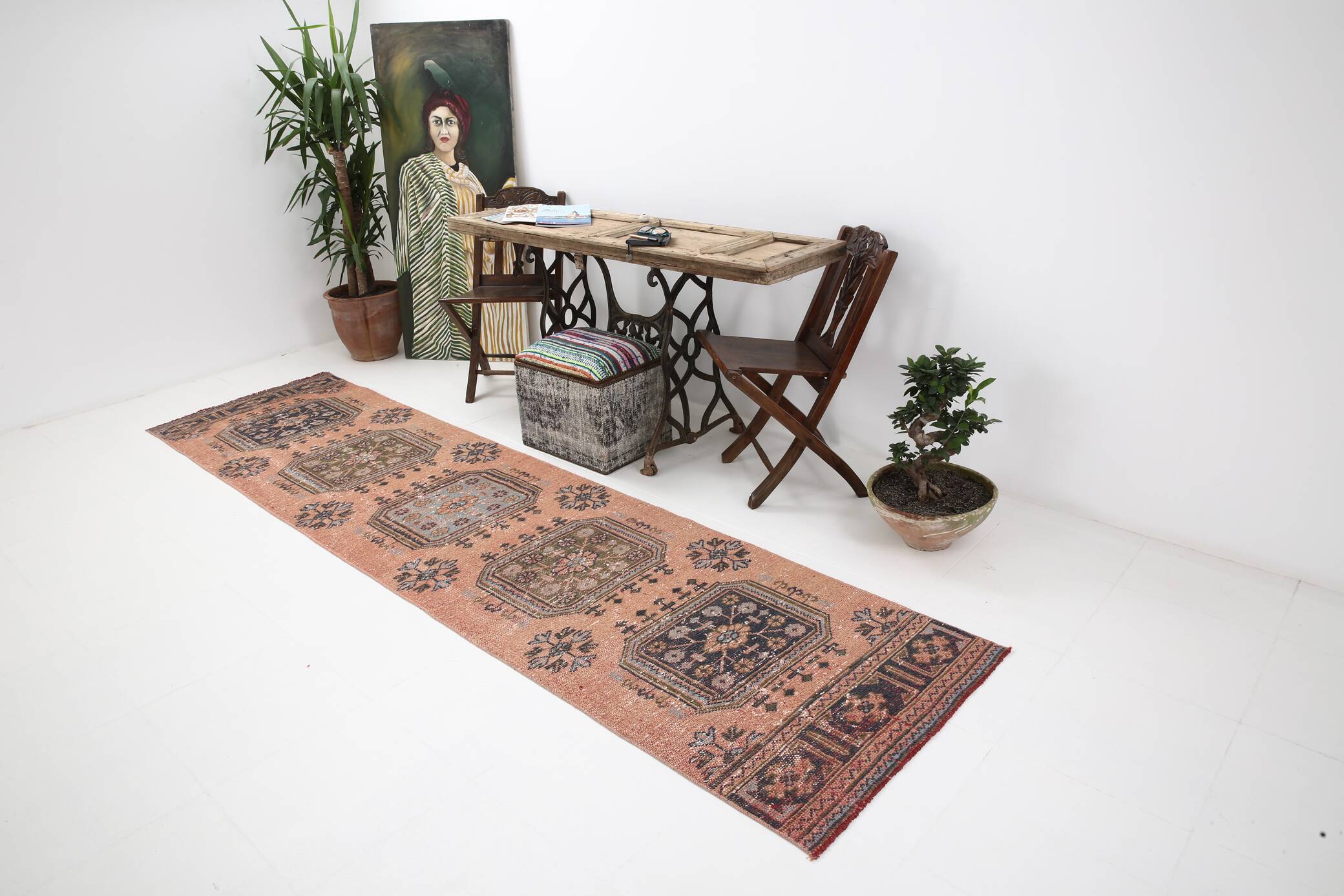 3x11 Dark Salmon Turkish Runner Rug, 85x336Cm SK 5476