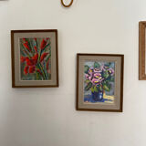 Painting on panel bouquet of irises.