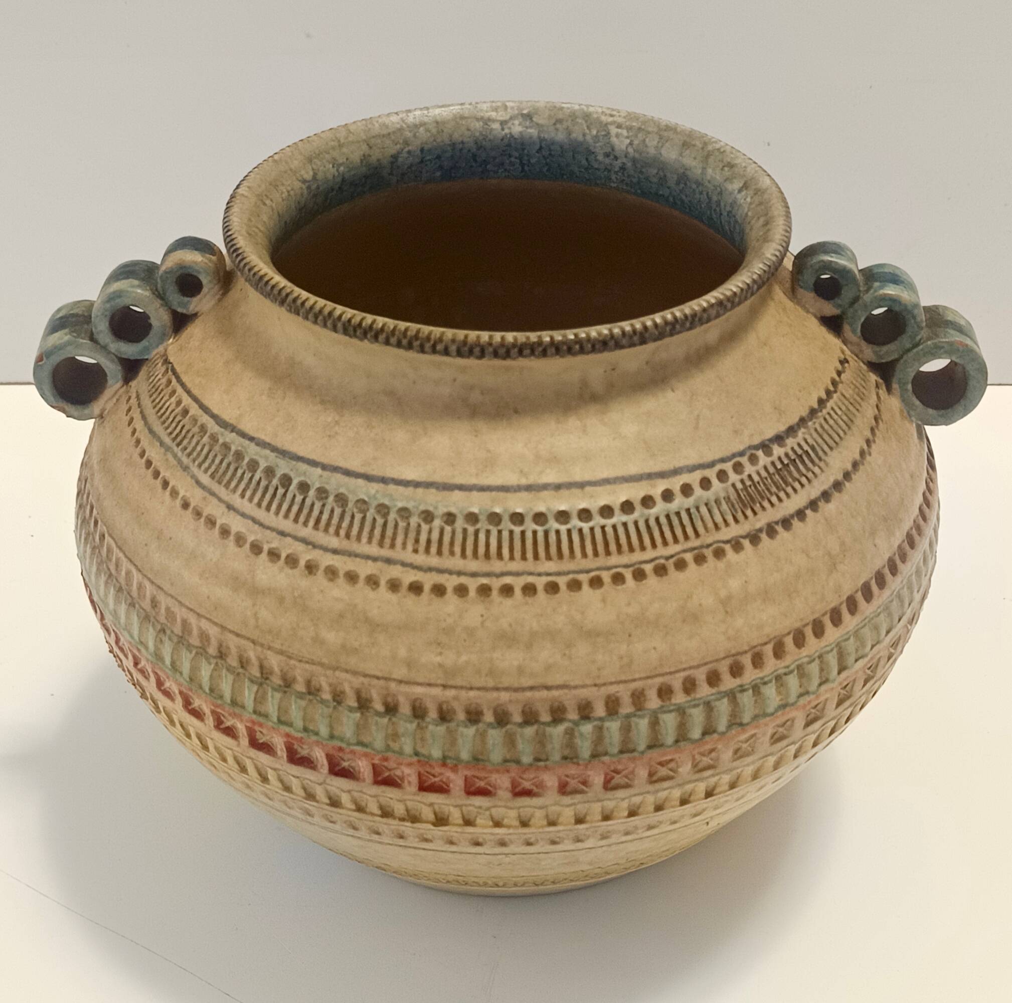 Modeled and Hand-Painted Earthenware Vase by Italica Ars, Florence, Italy