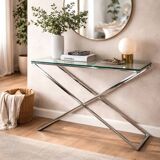 1990s-style Modern console table, chrome and glass, 120 cm