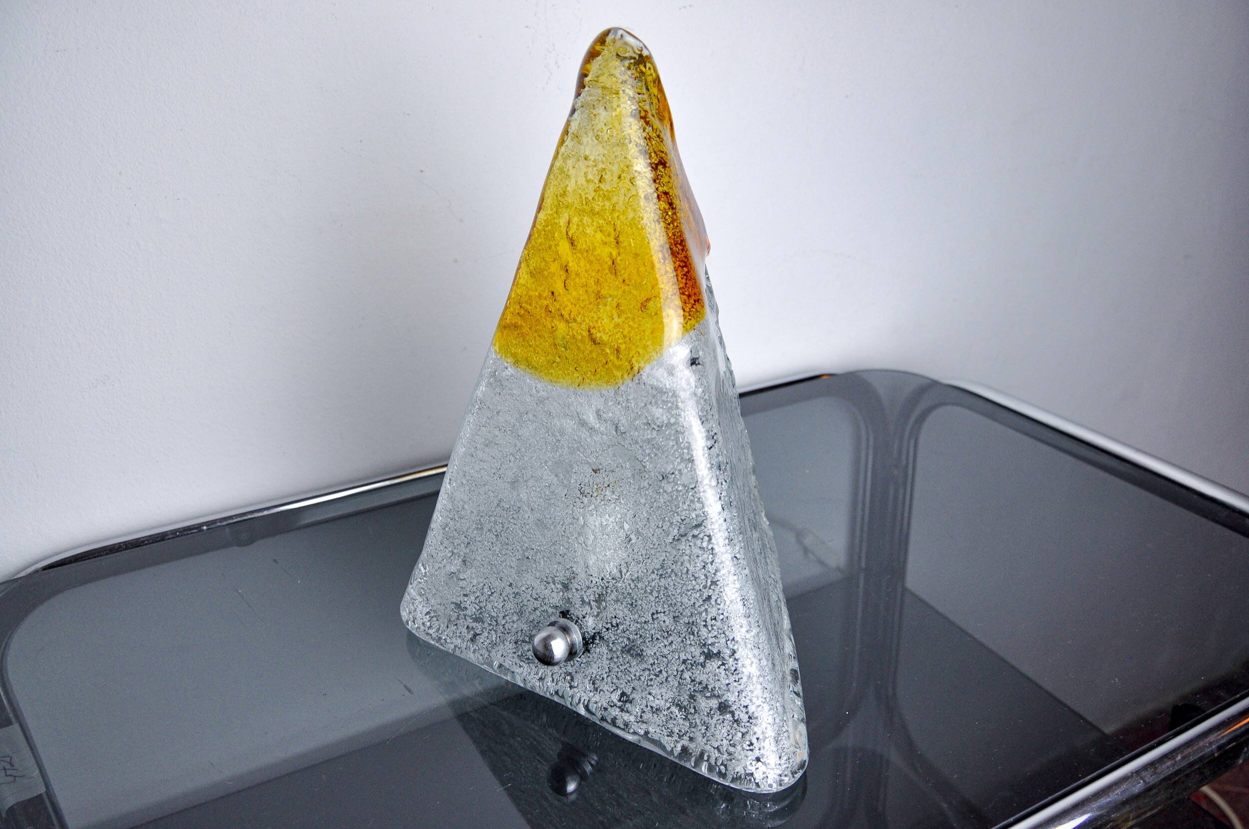 “Pyramid” lamp by Mazzega, orange frosted Murano glass, Italy, 1970