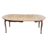 Table à manger ronde Louis XV rénovée en bois brut 210cm