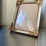 Antique wooden frame with metal gold colored details 28 cm x 22 cm convex glass