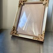 Antique wooden frame with metal gold colored details 28 cm x 22 cm convex glass