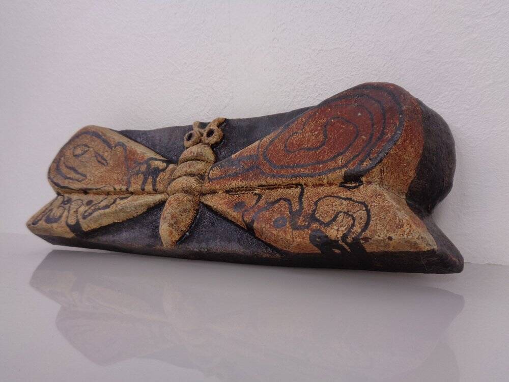 Studio ceramic butterfly wall plaque by Gerhard Liebenthron, Germany, 1982.