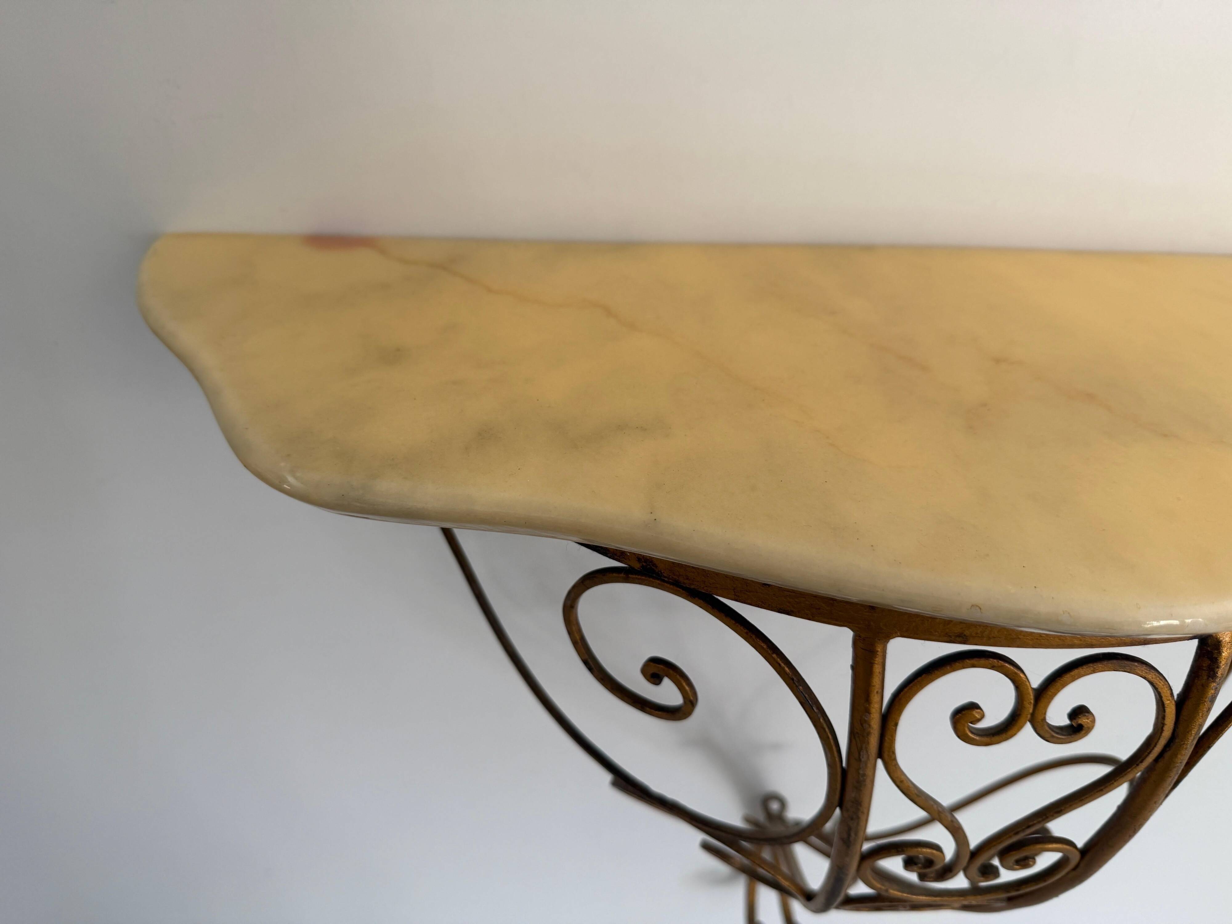 Mid-century floating wall console in wrought iron, 1950, Italy