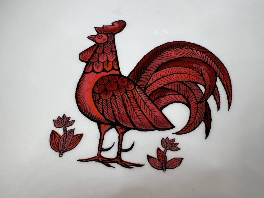 Set of 4 flat plates with red rooster hen decor