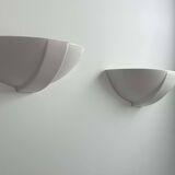 Pair of vintage matte white porcelain wall lights, France 1970.