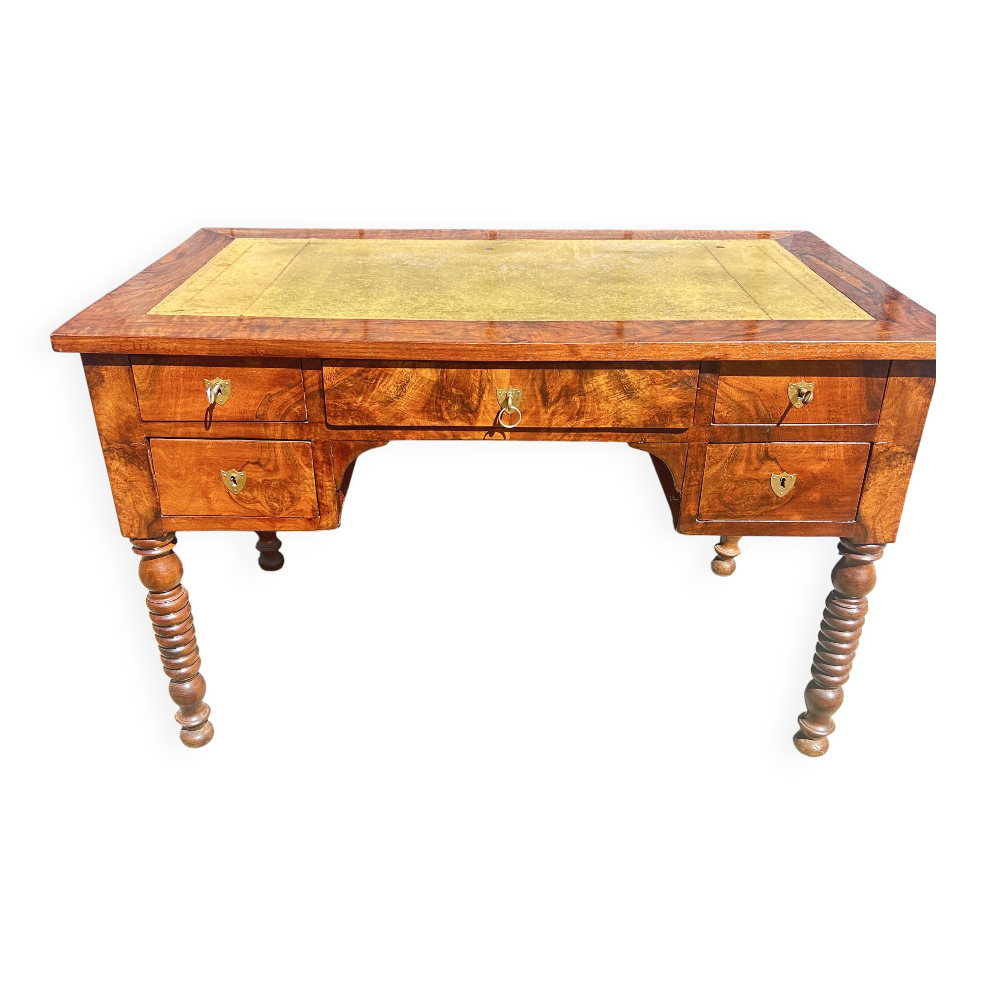 Louis Philippe desk in walnut, with a leather top.