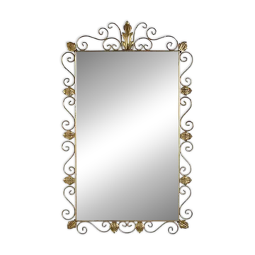 Rectangular mirror from the 1950s with a brass frame.