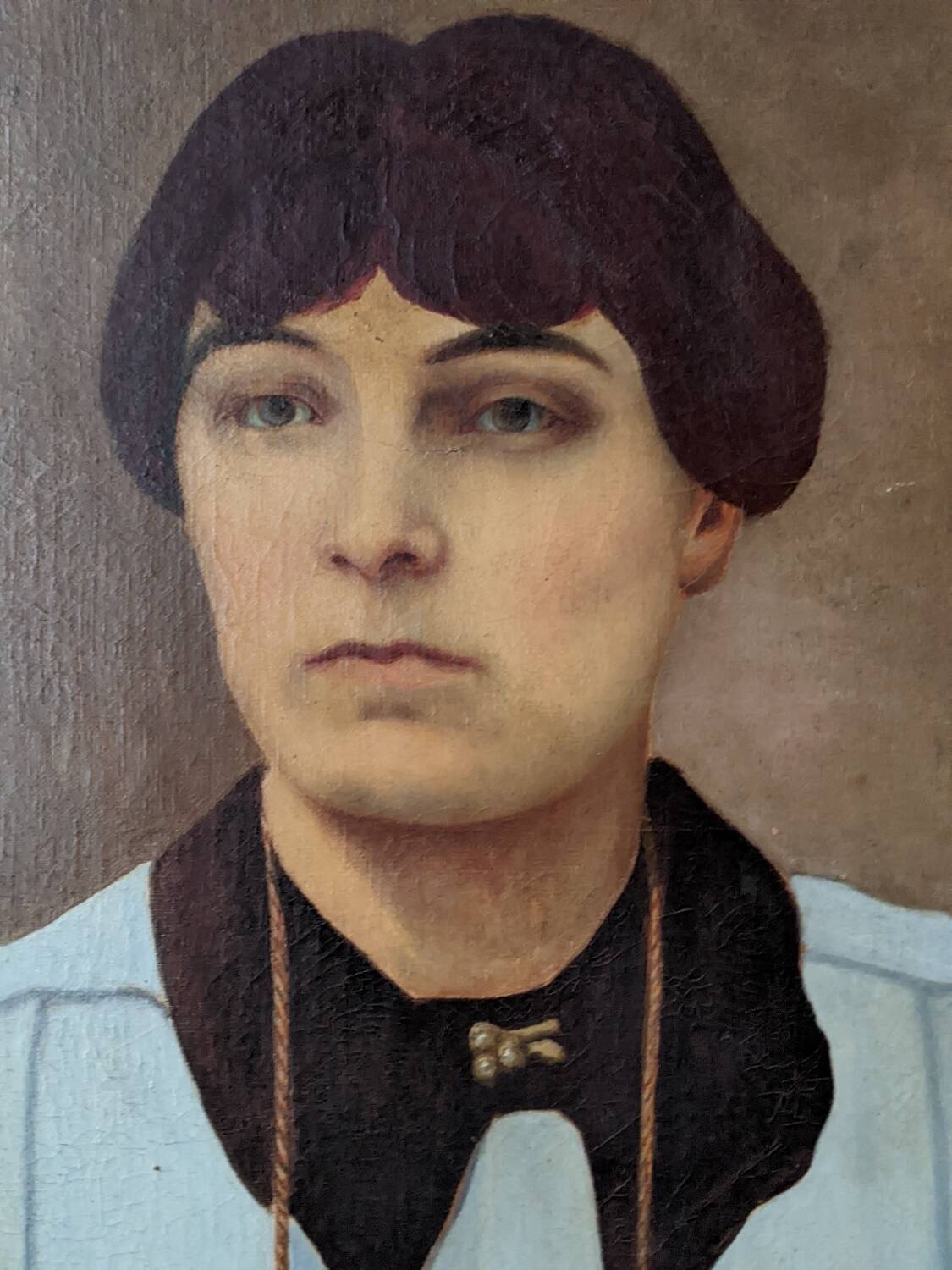 Antique painting, portrait, oil on canvas, bohemian country decor