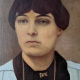 Antique painting, portrait, oil on canvas, bohemian country decor