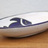 Plat céramique vintage, plat ovale bleu et blanc motifs poisson, made in italy