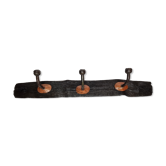 Handcrafted wall coat rack in driftwood, copper and forged steel, 3 hooks, 63 cm