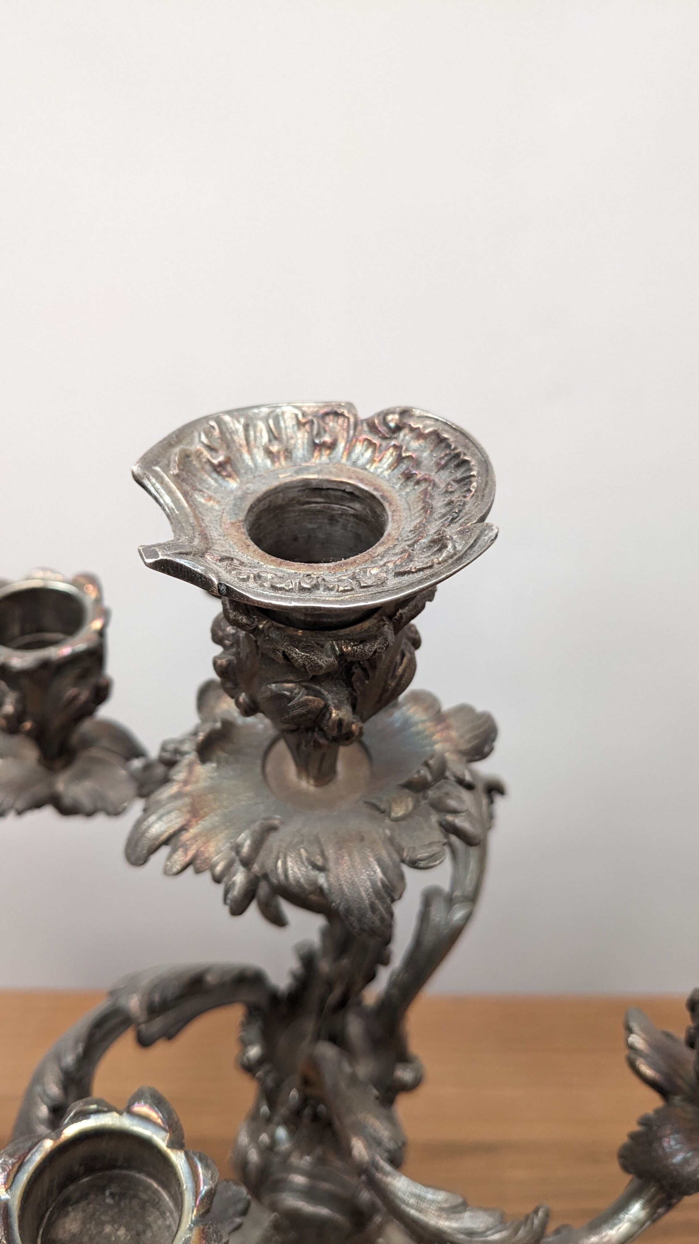 Silver metal candlesticks.