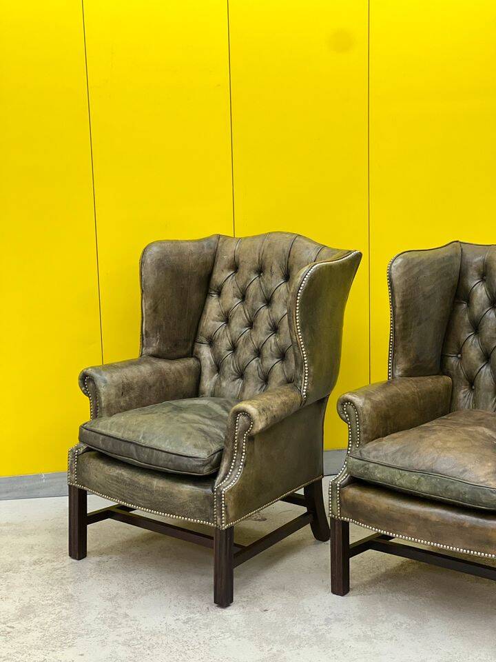 Vintage leather chesterfield wingback armchair-(price is for one Chair)